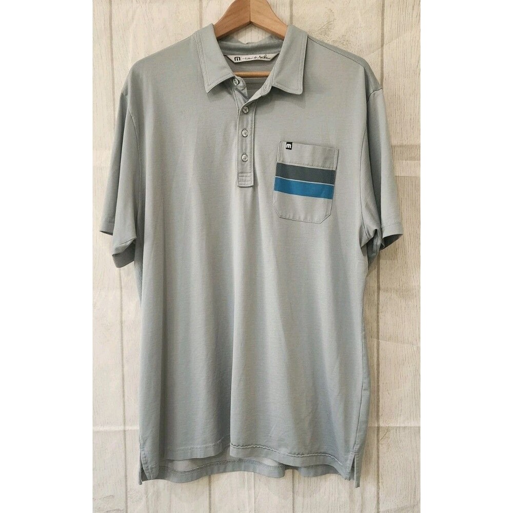 Travis Mathew Polo Shirt Men's XL Gray Striped Golf Performance LIghtweight